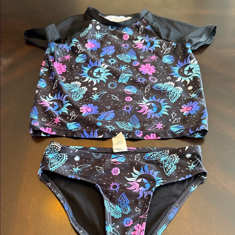 Floral Kids Rashguard Set - Black and Blue by [Brand]